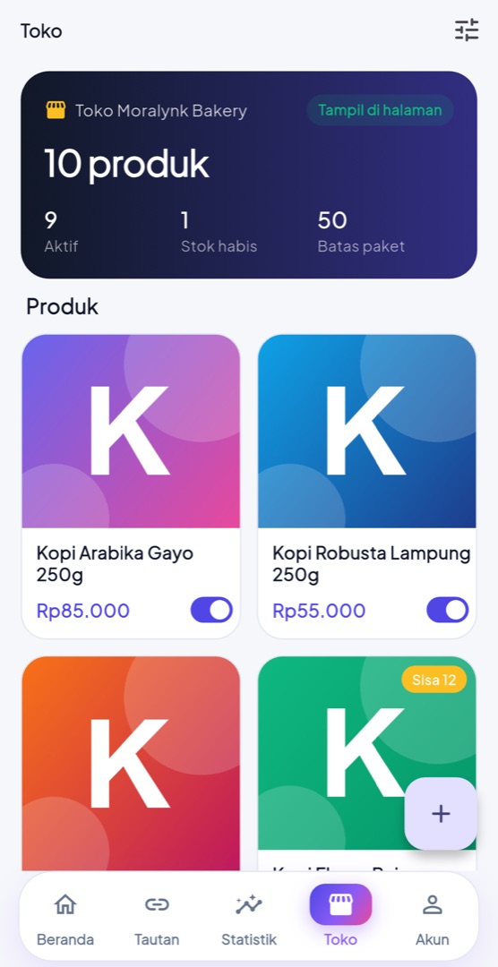 Layar Toko aplikasi Moralynk
